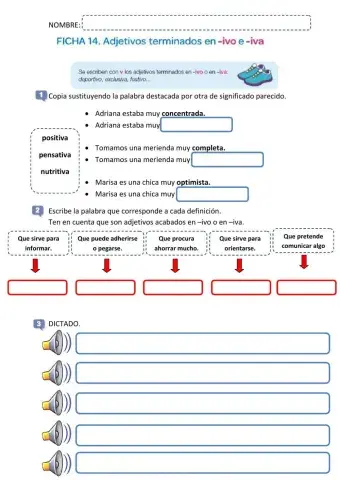 Ficha adjetivos terminados en -ivo -iva