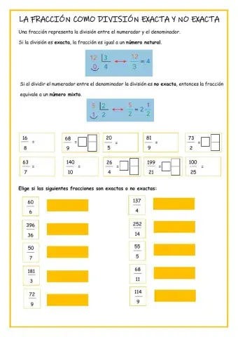 La fracción como división exacta y no exacta