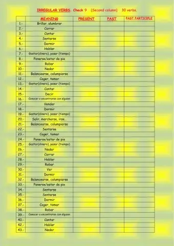 Irregular verbs. check 9. Second column (30 verbs)