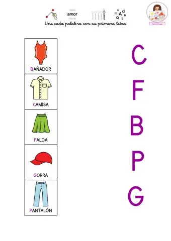 Une cada palabra con su inicial.