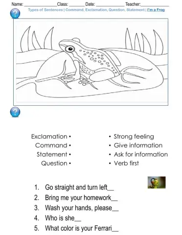 Types of Sentences - Command, Exclamation, Question, Statement - I’m a Frog