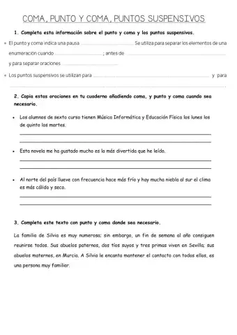 Coma, punto y coma y puntos suspensivos