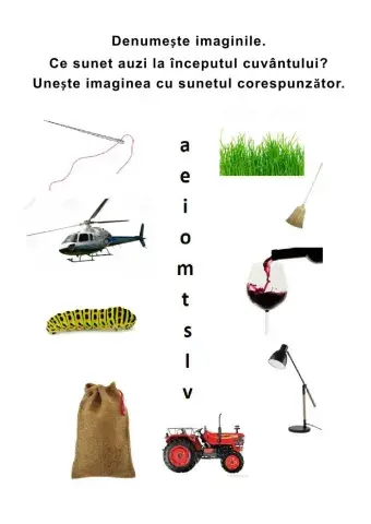 A, e , i, o, u, m, t, s, v, l,- asociere imagine cu sunet initial