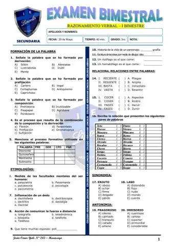 Exam. 1er Bim - 3ro de Secundaria
