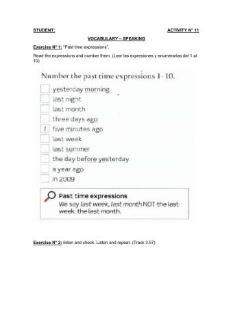 Vocabulary: past time expressions