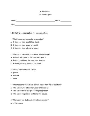 Water Cycle Quiz