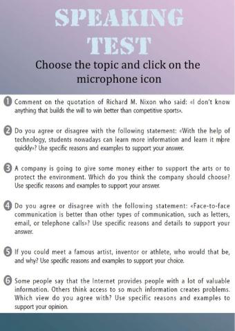 Speaking assignments for 10th form.