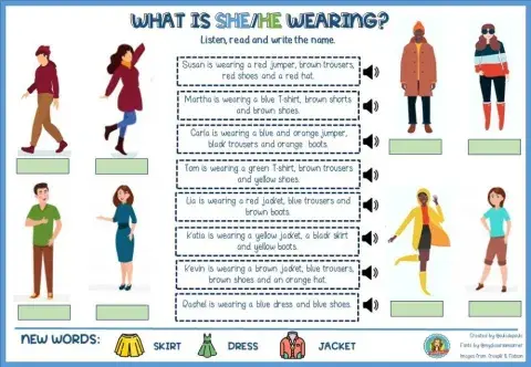 What is she-he wearing?