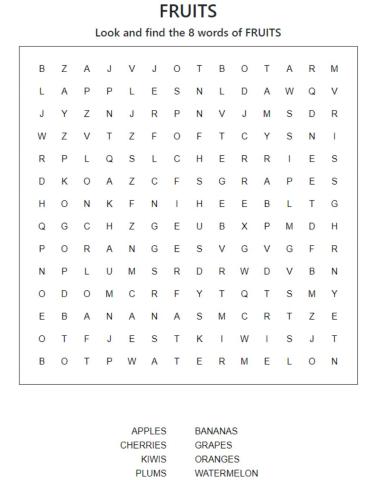 Fruits - wordsearch