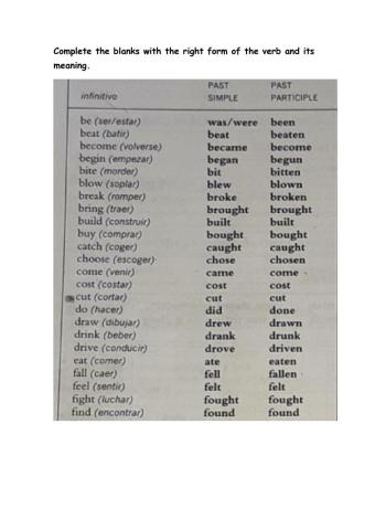 irregular verbs, find