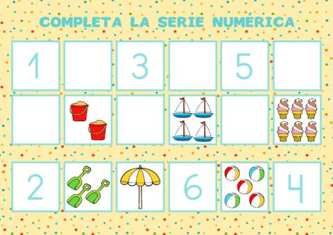 Serie numérica  del 1 al 6 con motivos de verano.