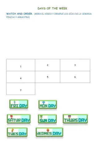 Days of the week 1st grade