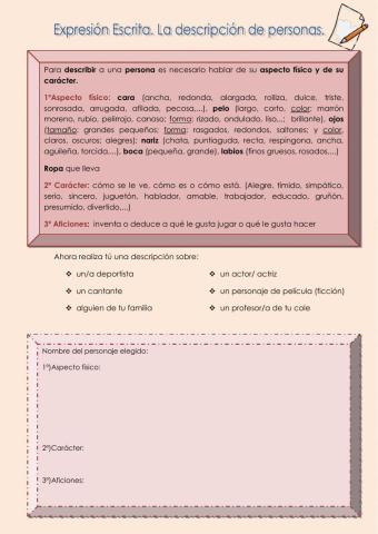 Expresión Escrita. La descripción de personajes
