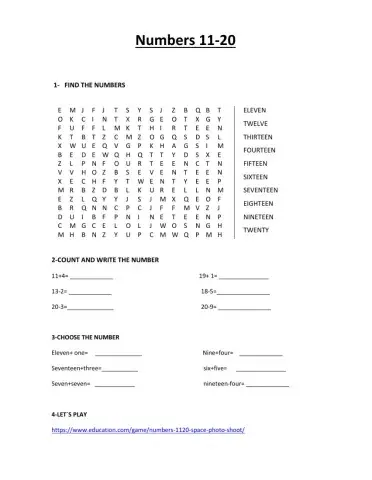 Numbers 11-20