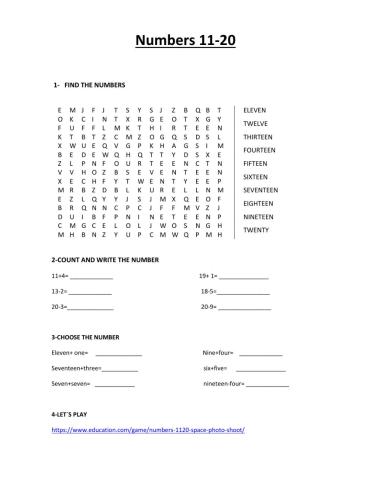 Numbers 11-20