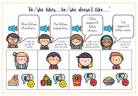 GRAMMAR -He-she likes...He -she doesn't like...-.