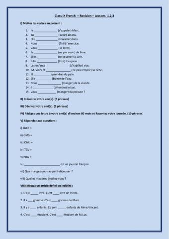 Class IX Lessons 1,2,3