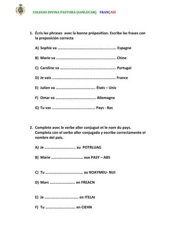 Verbo aller et préposition (en, au, aux)