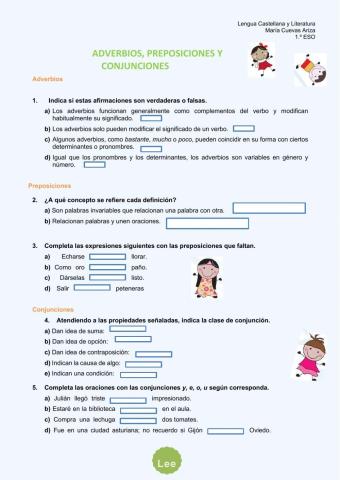 Adverbios, preposiciones y conjunciones
