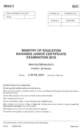 2019 Math Bjc paper 1