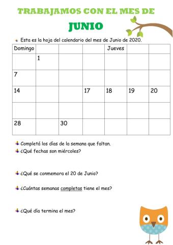 Calendario JUNIO