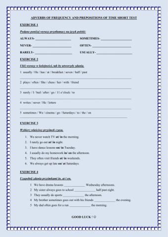 Team Plus 1 Unit 6 adverbs of frequency and prepositions of time.