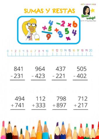 Sumas (con llevadas) y restas (sin llevadas) de tres cifras