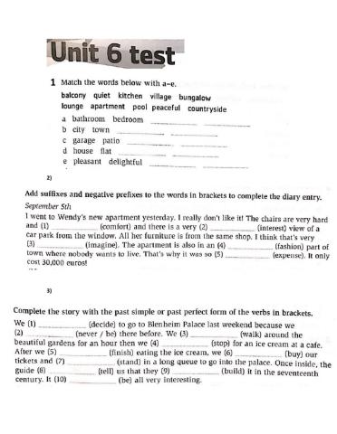 Past Perfect, houses and word formation