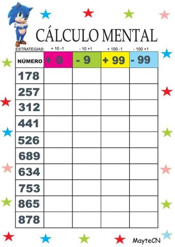 Sumar y restar 9 y 99