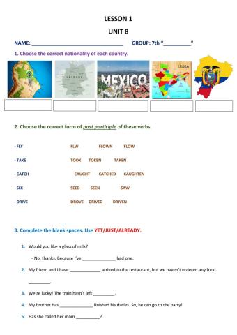 Countries and Nationalities- present perfect with just-have-already