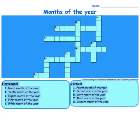 Months of the year crossword