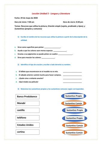 Lección Unidad 5  -Pinturas, paratextos y presentaciones orales-