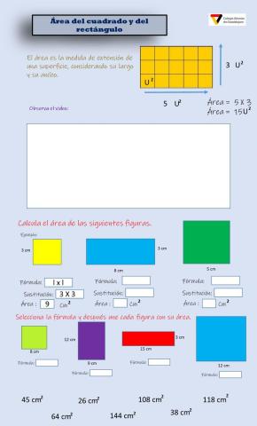 Área de cuadrado y rectángulo