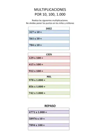 Multiplicaciones por 10, 100 y 1000