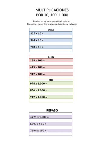 Multiplicaciones por 10, 100 y 1000