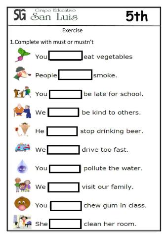 Worksheet must-mustn't