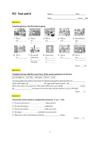 TE7 test unit6 The place to be: directions, demonstratives, article, formal letter