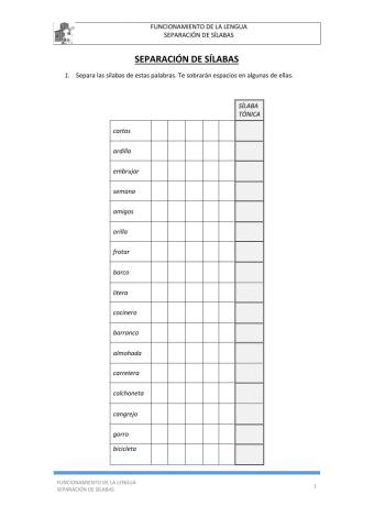 Separación de sílabas, sílaba tónica