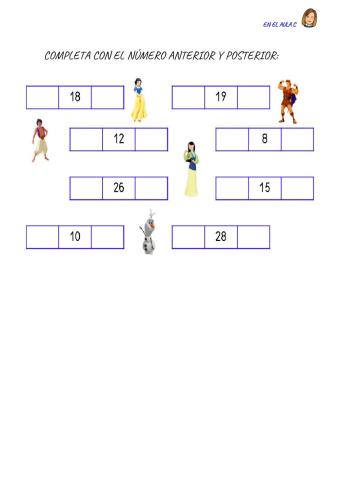 Numeros 1 al 29: anterior y posterior