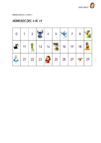 Numeros 1 al 29: ficha 2