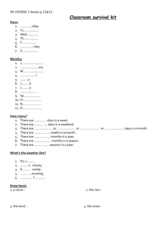 Months, days and seasons