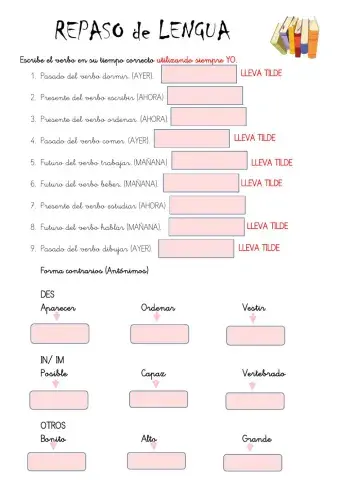 Repaso lengua los tiempos verbales y los antónimos