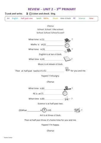3rd Primary - Review Song Unit 2