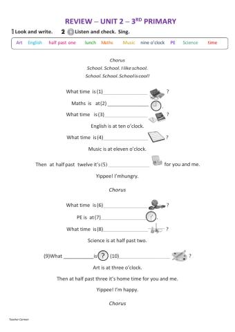 3rd Primary - Review Song Unit 2