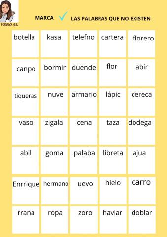 Marca las palabras que no existen