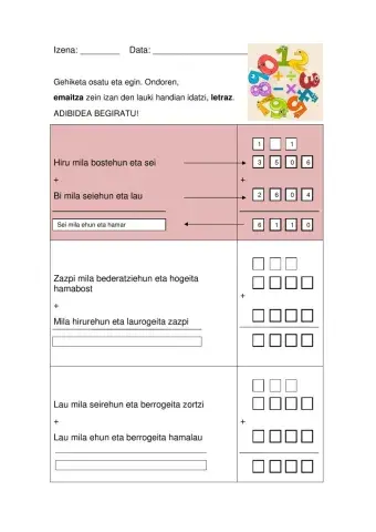 Gehiketak osatu eta emaitza idatzi