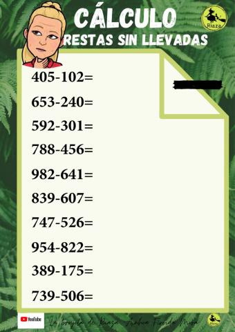 3º Restas sin llevadas de tres cifras