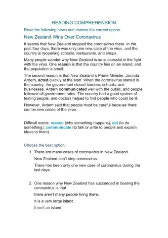 Reading Comprehension. News