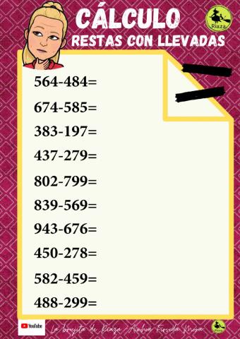 3º Restas con llevadas de tres cifras