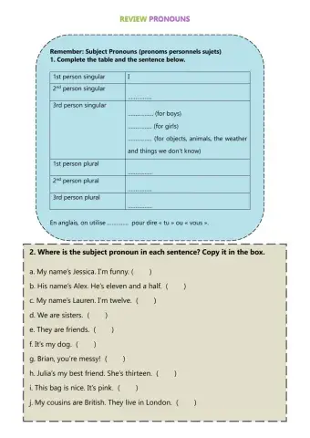 Review Subject Pronouns